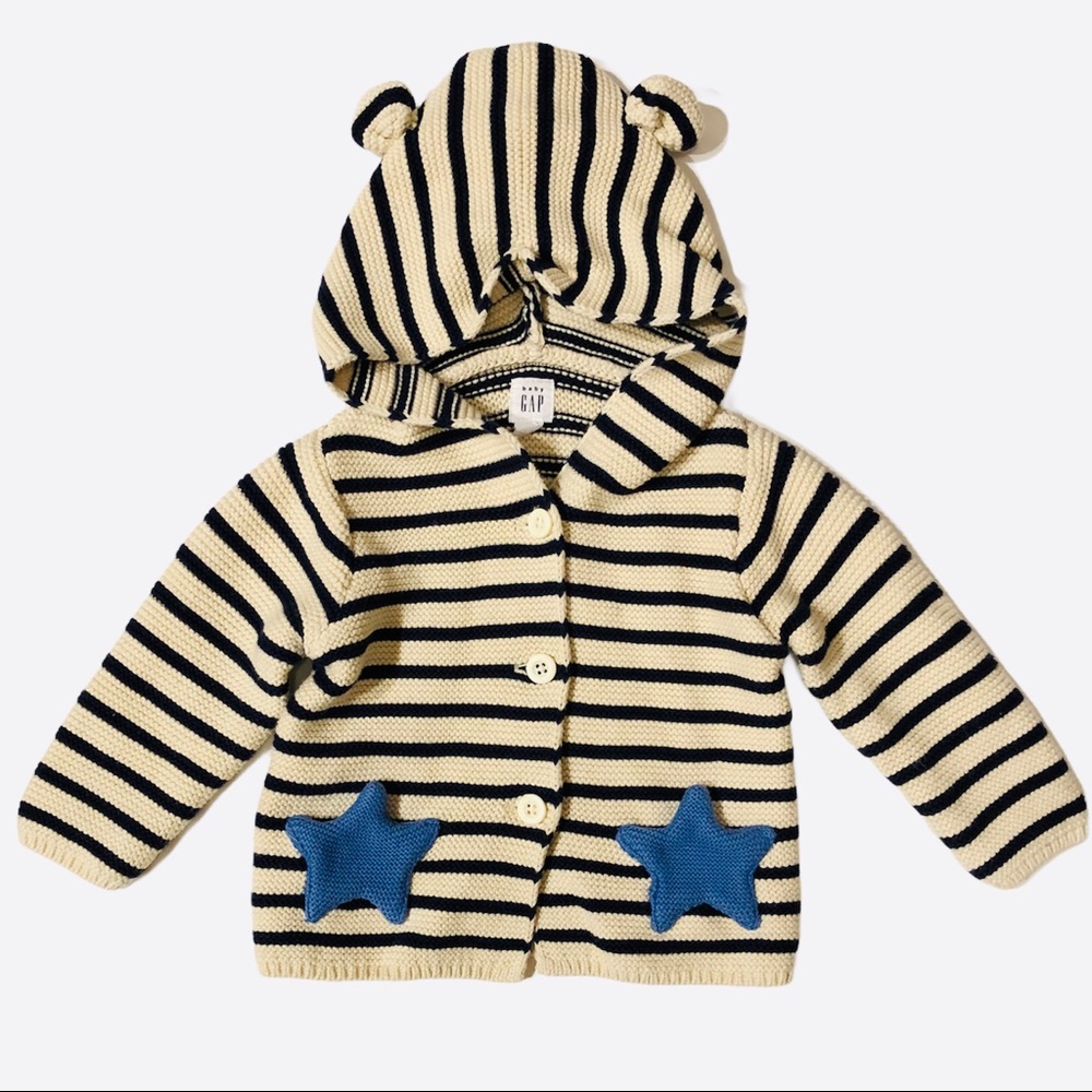 Babygap 6-12m striped hooded cardigan star sweater